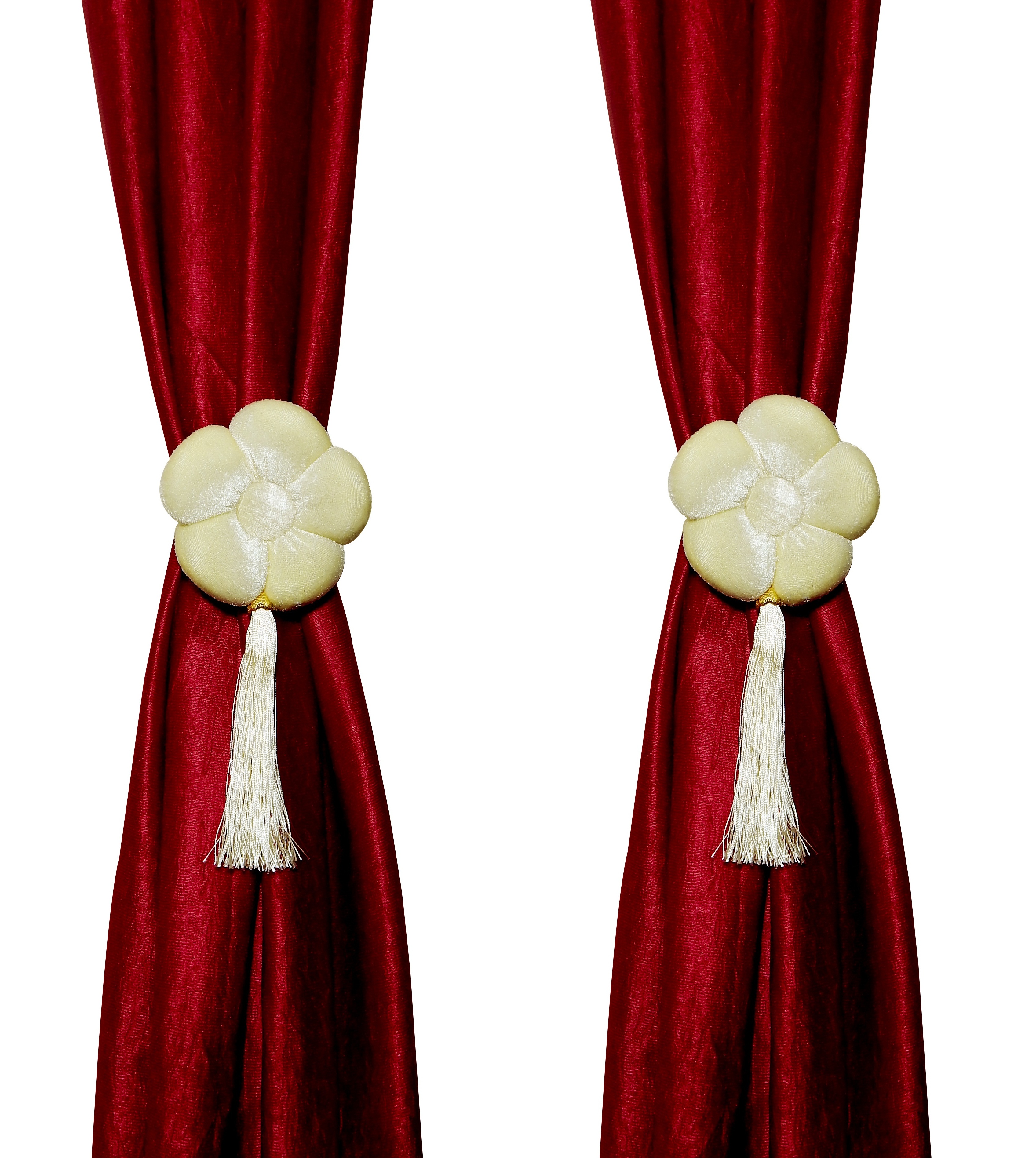 Beautiful Velvet Curtains tie back flowers tassel for Home Decor Set 2 pcs